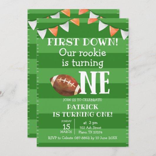 フットボール ファーストダウン 初誕生日 招待状 (正面/裏面)
