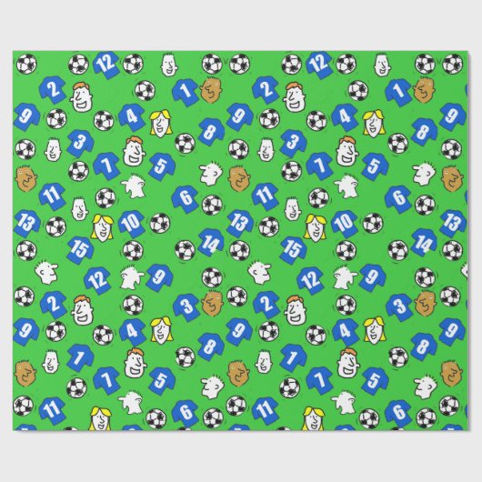 フットボール、ブルーシャツ、ファン ラッピングペーパー (フラット)