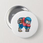 フットボール&ヘルメット付きスポーツでブルドッグ 缶バッジ (正面&裏面)