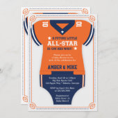 フットボール ベイビー シャワーの招待状、オレンジ、ブルー 招待状 (正面/裏面)