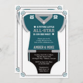 フットボール ベイビー シャワーの招待状 グリーン ブラック 招待状 (正面/裏面)