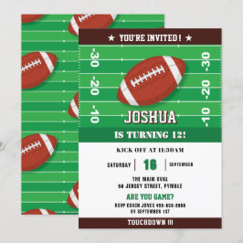 フットボール 緑 黒 誕生日パーティー 招待状