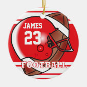 フットボ赤と白ール | DIY名と番号 セラミックオーナメント (正面)