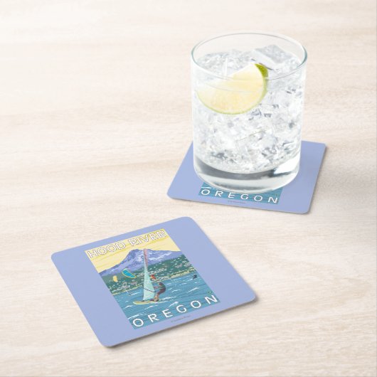 フッド川、ORWindのサーファー及び凧の寄宿生 スクエアペーパーコースター (インサイチュ)