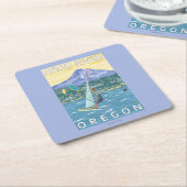 フッド川、ORWindのサーファー及び凧の寄宿生 スクエアペーパーコースター (アングル)