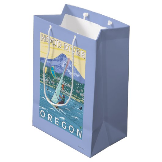 フッド川、ORWindのサーファー及び凧の寄宿生 ミディアムペーパーバッグ (裏面アングル)