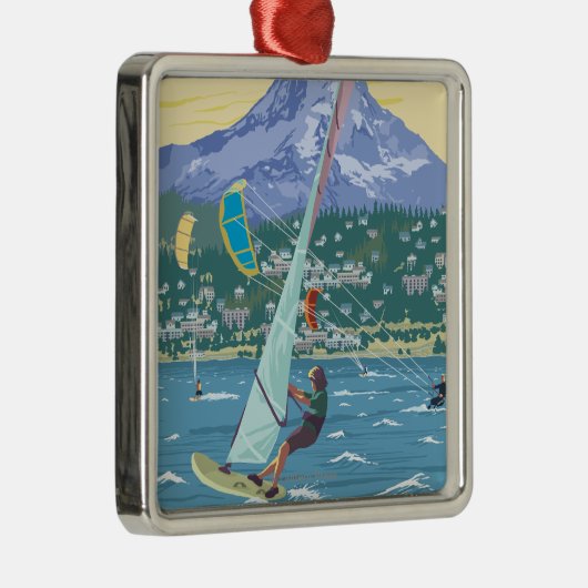 フッド川、ORWindのサーファー及び凧の寄宿生 メタルオーナメント (右)