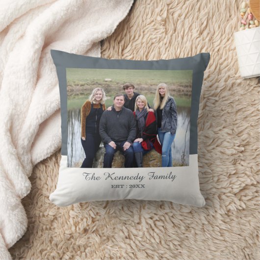フパーソナライズされたァミリー写真名（灰色と白） クッション (ブランケット)