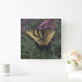 フパーソナライズされたォトイエローとブラックバタフライ スクエア壁時計 (ホーム)