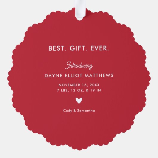 フミニマルモダンル写真初めてのクリスマス オーナメントカード (裏面)