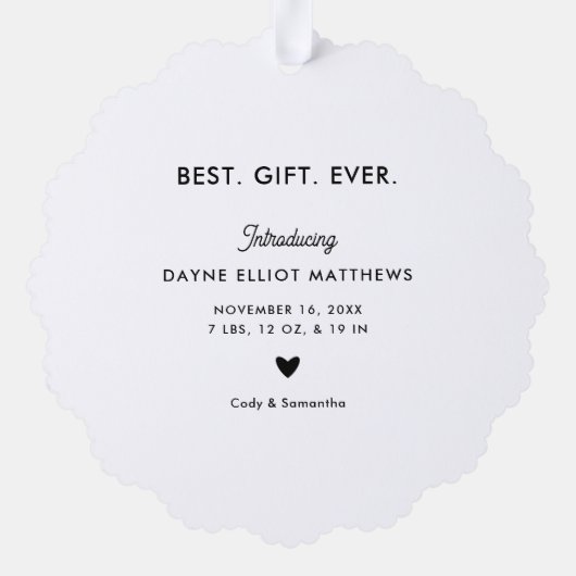 フミニマルモダンル写真初めてのクリスマス オーナメントカード (裏面)