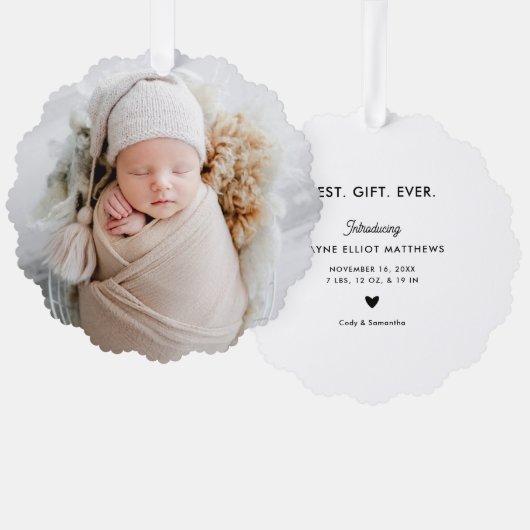 フミニマルモダンル写真初めてのクリスマス オーナメントカード (正面/裏面)