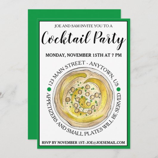 フムスひよこ地中海の豆フードカクテルパーティー 招待状 (正面/裏面)
