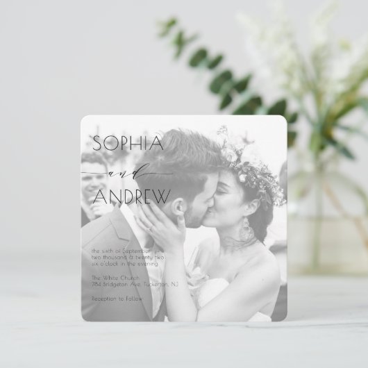 フモダンエレガントォト・オール・ライン・ワン・ホワイト結婚ズ 招待状 (スタンド正面)