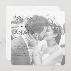 フモダンエレガントォト・オール・ライン・ワン・ホワイト結婚ズ 招待状