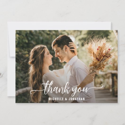 フモダンエレガントル写真の結婚スクリプト サンキューカード (正面)