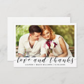 フモダンォト·ブラック·スクリプ結婚ト·ホワイト サンキューカード (正面/裏面)