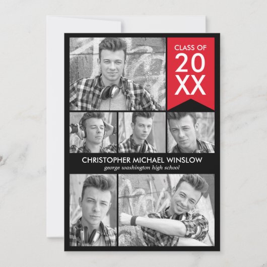 フモダンラグ卒業招待状-赤 招待状 (正面)