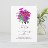 フューシャとパープルのシャビーフラワーのお茶会招待状 招待状 (スタンド正面)