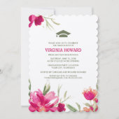 フューシャグリーンの水彩花模様の卒業パーティー 招待状 (正面)