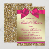 フューシャピンクとゴールドのブライズシャワー 招待状 (正面/裏面)