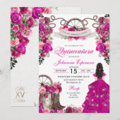 フューシャピンクのカウガール・ウェスタンチャロ・キンセアニエラ 招待状 (正面/裏面)