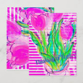 フューシャピンクのチューリップが花瓶に入った マルチメディア ポストカード (正面/裏面)