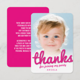 フューシャピンクの大きなスケッチありがとう子供の誕生日写真 サンキューカード