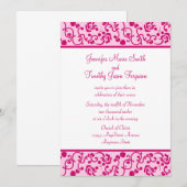 フューシャピンクの花をあしらったスタイリッシュで遊び心あふれるウェディング招待状 招待状 (正面/裏面)