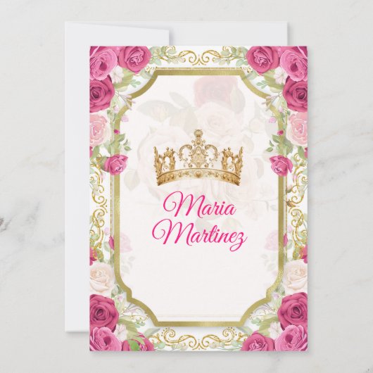 フューシャピンクの花飾り メキシコのプリンセス キンセアニェラ 招待状 (裏面)