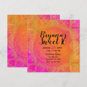 フューシャピンクオレンジ＆ゴールド インドのマンダラパーティー 招待状 (正面/裏面)