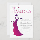 フューシャピンク エレガントな50歳の誕生日パーティー 招待状 (正面)