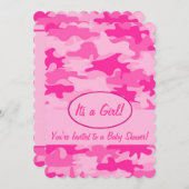 フューシャピンク カモ カモフラージュ ベビーシャワー 招待状 (正面/裏面)