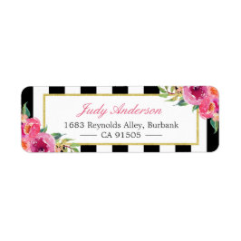 フューシャ ウォーターカラー フローラル | モダン パープル レッド ピンク ラベル