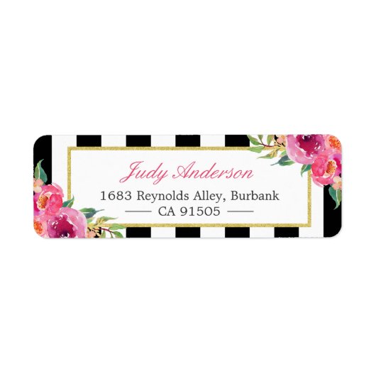 フューシャ ウォーターカラー フローラル | モダン パープル レッド ピンク ラベル (正面)