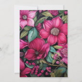 フューシャ、エメラルドグリーン、ブラックの花の結婚式 招待状 (裏面)