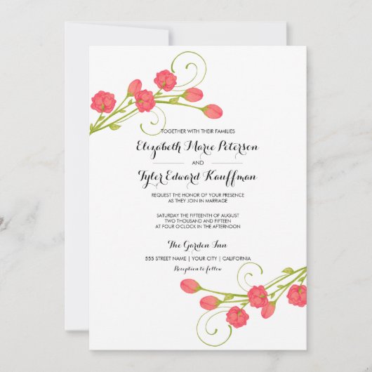 フューシャ ガーデン ローズ - 結婚式の招待状 招待状 (正面)