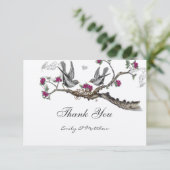 フューシャ & グレー ヴィンテージ バード 結婚式招待状 サンキューカード (スタンド正面)