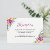 フューシャ ゴールド ブルーム フラワーリング ウェディング レセプション カード (スタンド正面)