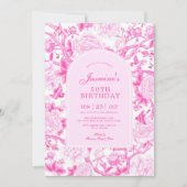 フューシャ チャイニーズスタイル フラワー ガーデン 50歳の誕生日 招待状 (正面)