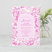 フューシャ チャイニーズスタイル フラワー ガーデン 50歳の誕生日 招待状 (スタンド正面)