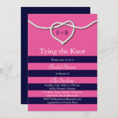 フューシャ＆ネイビーの結婚式前お披露目招待状 結婚の約束 招待状 (正面/裏面)
