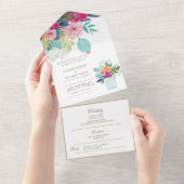 フューシャ フラワーの結婚式招待状と披露宴 オールインワン招待状 (貼ってはがせる)