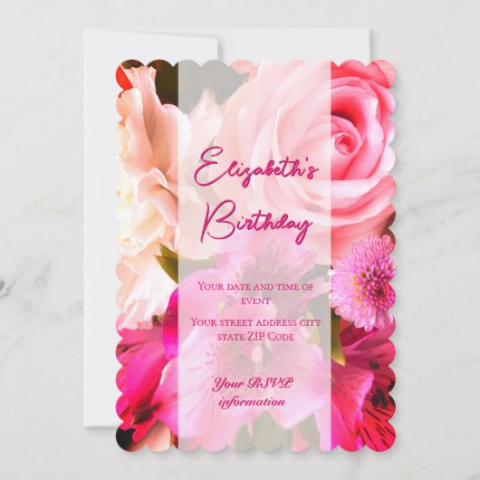 フューシャ フラワーズ 誕生日 招待状カード サンキューカード (正面)