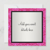 フューシャ ホット ピンク ブラック ダマスク パーティー 招待状 (裏面)