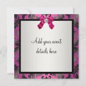 フューシャ ホット ピンク ブラック ダマスク パーティー 招待状 (裏面)