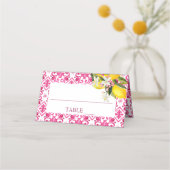 フューシャ マジョリカ マゼンタ タイルのウェディングシャワーデコレーション プレイスカード (正面)