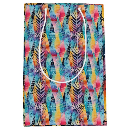 フュージョン調和カラフル：水彩ろうけつ染め絞 ミディアムペーパーバッグ (正面)