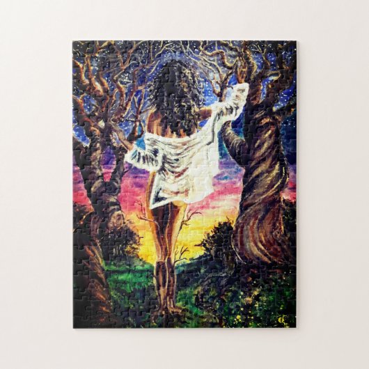 フュージョン – 水の色絵画の – Lady of the Forest ジグソーパズル (縦)