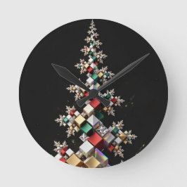 フューチャリスティック フラクタル クリスマスツリー モザイクキューブ ラウンド壁時計